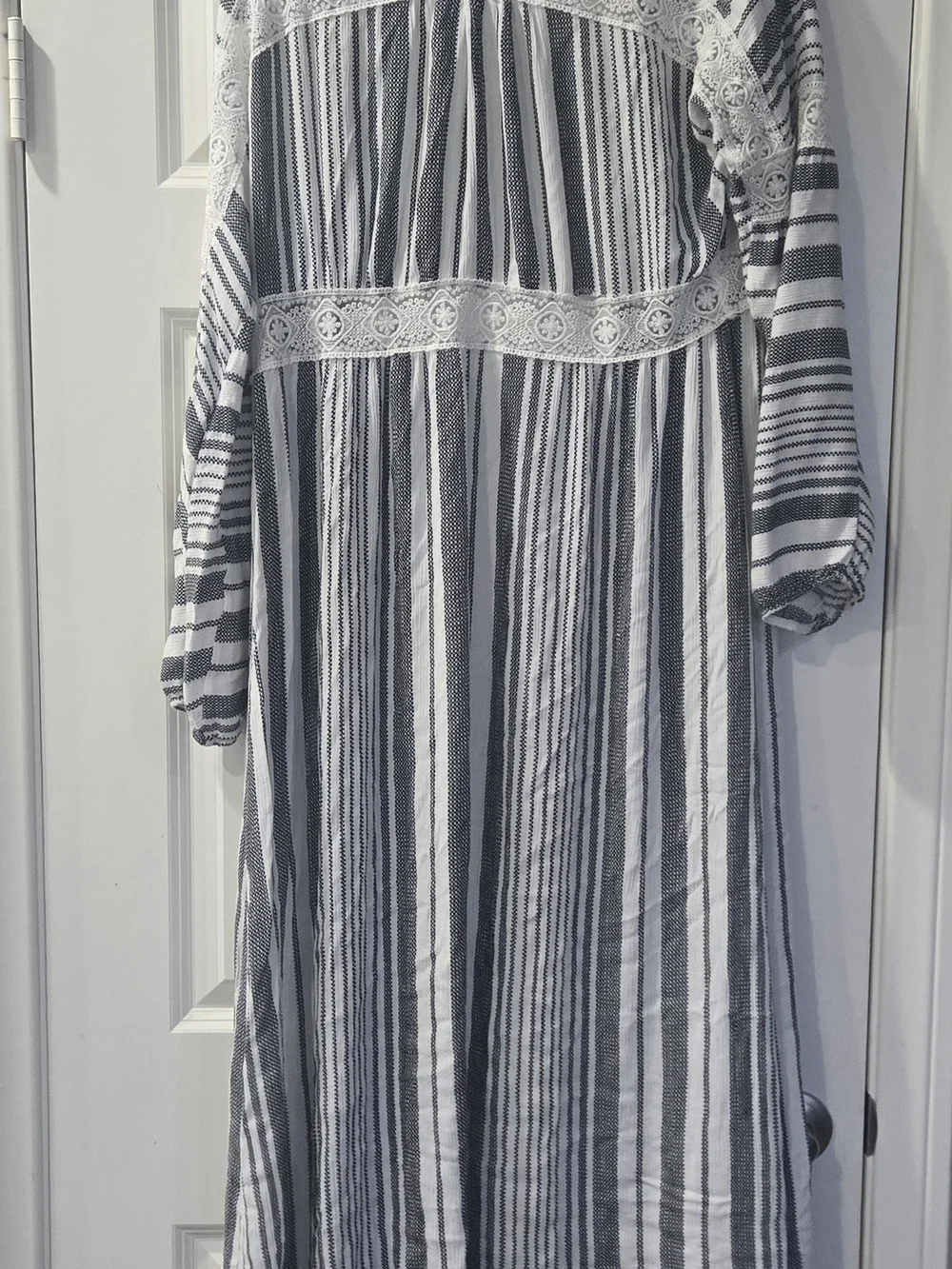 Hummingbird Navy & White Striped Lace-Trim Maxi Swim Coverup